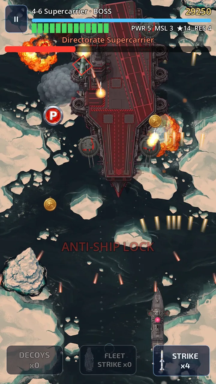 A destroyer fighting the Directorate Supercarrier among Arctic ice