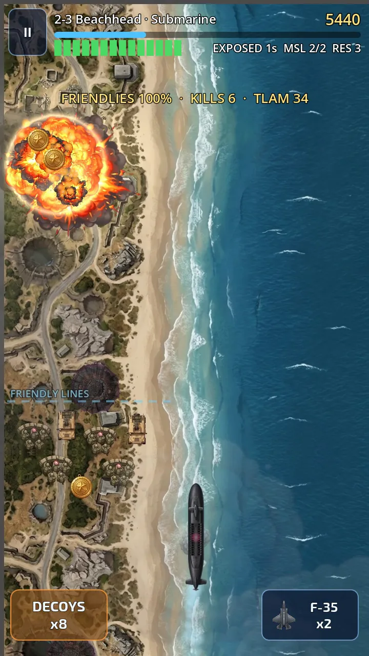 A submarine firing Tomahawks at beach defenses