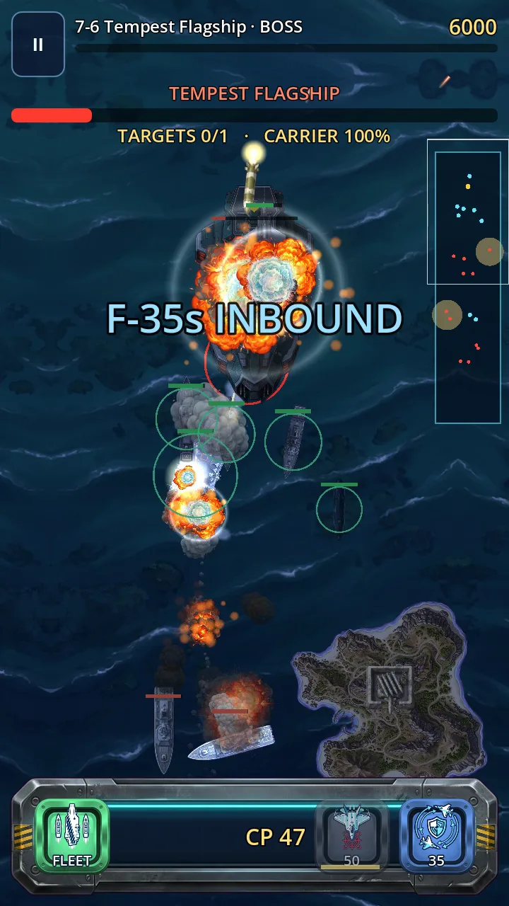 Missiles hitting the Tempest Flagship at night